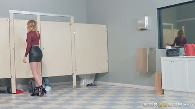 Een toiletreiniger neukte twee teven in het toilet