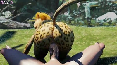 Прикольное порно сексуальной пантерки в джунглях
