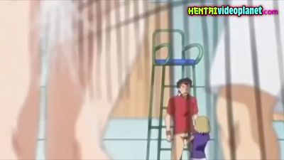 Hentai babe fucked in the gym and a dildo inserted into her ass